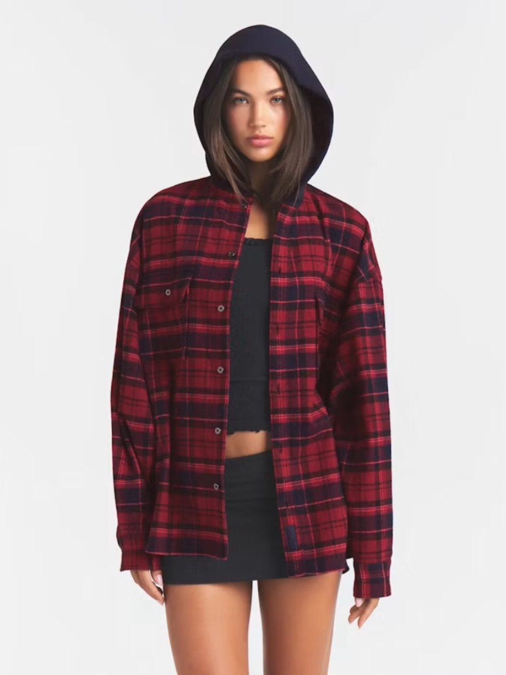 SKIMS Outdoor Flannel Oversized Button Down Hooded Shirt Women's size S